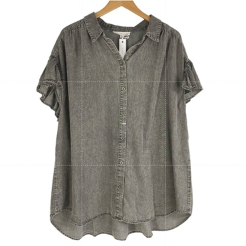 Jane + Delancey Fairy Grunge Button Up Blouse Women 2X Vintage Washed Gray NWT